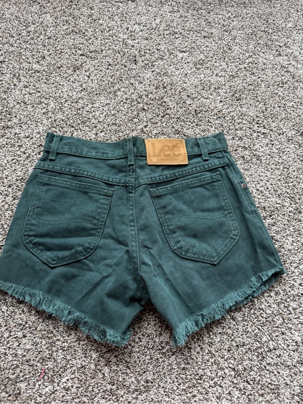 Lee Dark Green Denim Cutoff Shorts with Frayed Hem